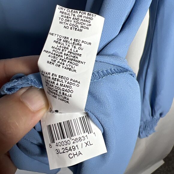 Karen Kane Blouse Womens Size XL Baby Blue Layered Top Smocked Wrist & Neckline - Picture 5 of 11